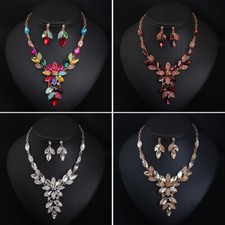 Crystal Necklace Earring Rhinestone Bridal Wedding Party Choker Bibs Jewelry Set