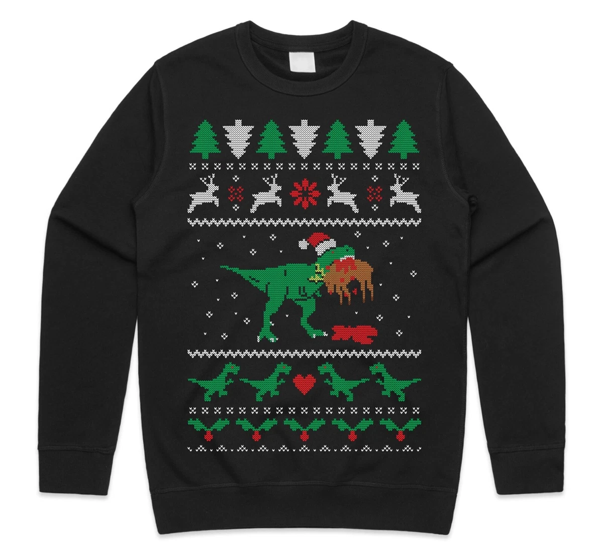 T Rex Eating Deer Ugly Christmas Jumper Sweatshirt Funny Xmas Joke Dinosaur TREX