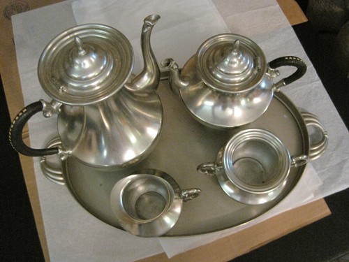 VINTAGE REINES ZINN EDELTIN 5-TEILIGES SERVIERTEE SET ECHTES ZINN CK HOLLAND - Bild 5 von 24