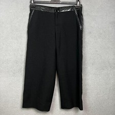 MARC JACOBS Trousers Womens UK 6 Black Lined Pocket Wool Leather Trim Crop