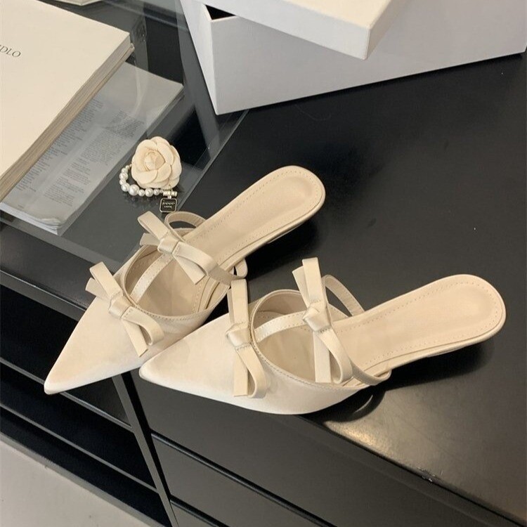 PANTOFOLA D’ORO Sandali ciabatte stile francese donna fiocco punta tacco a gattino donna