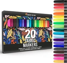20 Permanent Fabric Markers Pens Set - Non Toxic, Indelible, Fine Point, Textile