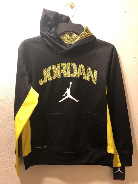 Boys NIKE JORDAN Therma-Fit Hoodie Size L BLACK YELLOW $60 | eBay