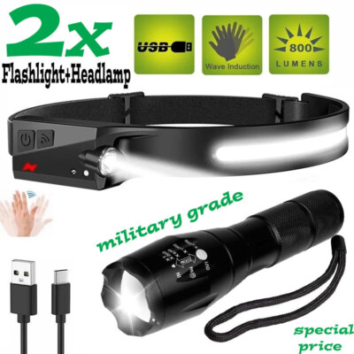 Bundle Super Bright Tactical Military LED Flashlight+induction headband high LUX