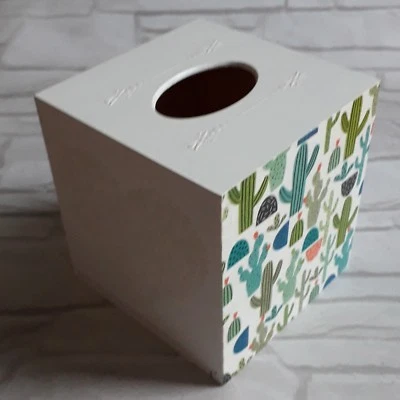 Cactus Flowers Tissue Square Box Cover Holder wooden handmade decoupaged - Image 1 of 3