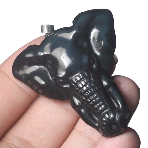 1.85" Natural Rainbow Obsidian Hand Carved Elephant Head Pendant  #37E22 - Picture 1 of 8