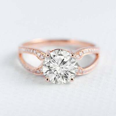 2.10 ct Round 8.00 mm Center Diamond Ring Rose Silver Lab Created Wedding Gift
