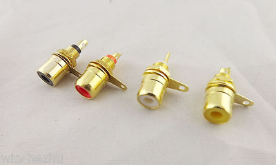 4pcs Gold RCA Phono Female Chassis Screws Panel Mount Socket Metal Connector