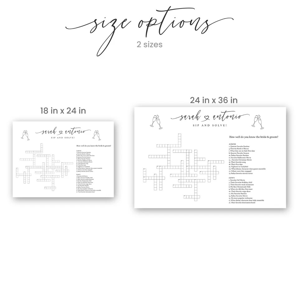 Juego de crucigramas de boda personalizado para sorber y resolver en tablero de borrado en seco juego de boda boho Foto 4 de 4