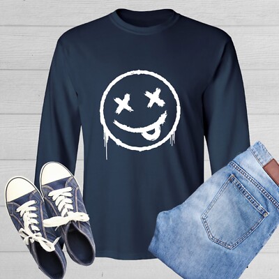 Smile X Eyes Novelty Sarcastic Humor Men's Long Sleeve Shirt