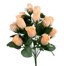 14 Peach Rose Buds Artificial Silk Fake Faux Flowers Bouquet Bush Light Orange