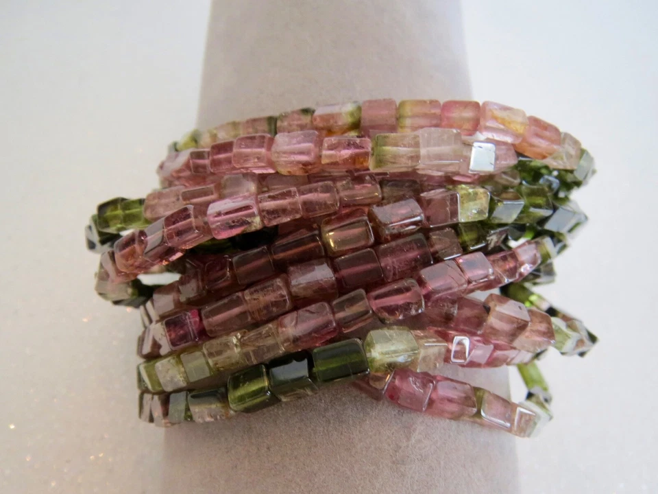 Многожильный розовый, зеленый и арбузный ТУРМАЛИН витой надежном браслет 7,5» L - Изображение 2 из 4
