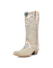 Corral Western Boots Womens Glitter Woven Overlay Leather White A4505
