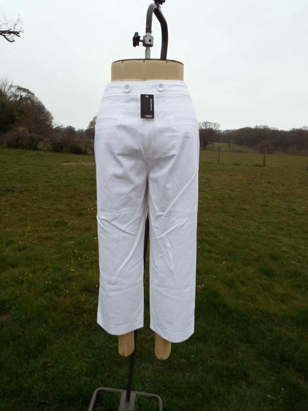 White Cotton Mix NEXT TAILORED Stretch Capri Pants Trousers Plus Size 20 BNWT - Image 2 of 4