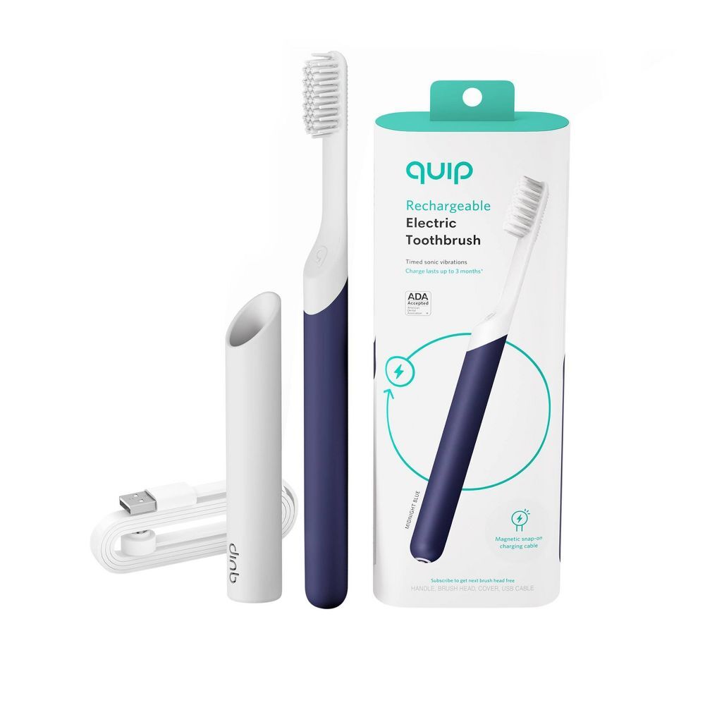 перезаряжаемая звуковая пластиковая электрическая зубная щетка quip с таймером и функцией перемещения