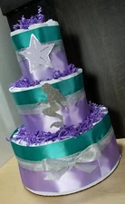  3 Tier Diaper Cake - Little Mermaid Theme - Teal Purple and Silver Baby Shower 