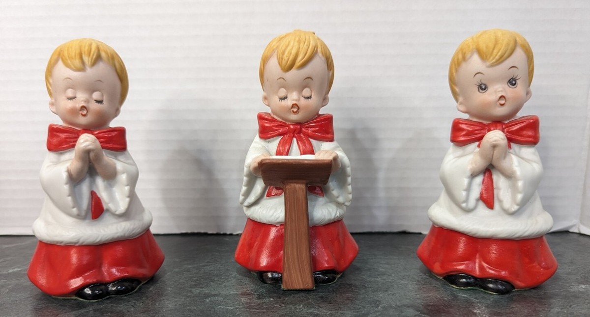 Vintage HOMCO Christmas Choir Boys Figurine Ornaments Set 3