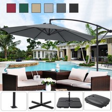 3M GARDEN PARASOL OUTDOOR HANGING SUN SHADE BANANA UMBRELLA CANTILEVER WITH BASE