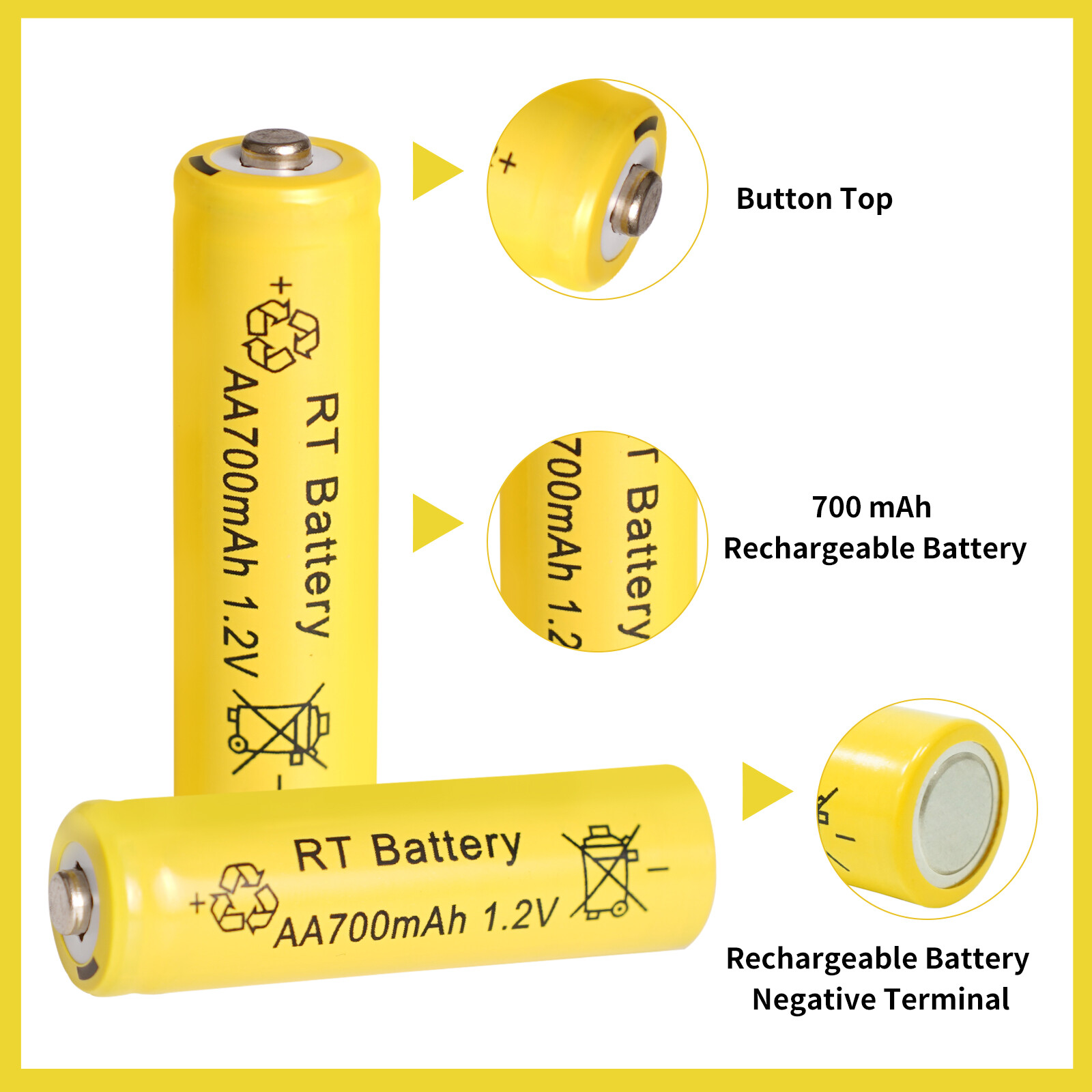 48 Pack Rechargeable AA Battery Ni-MH 1.2v 700mAh Batteries Button Top for Toys