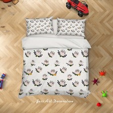 3D Wild Animals Flowers Kids Quilt Cover Set Duvet Cover Bedding Pillowcases