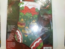 BUCILLA PLAID #84949 JEWELED ORNAMENTS STOCKING KIT 18" FELT KIT 
