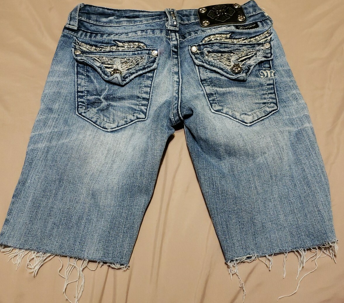 GROOVY RAW HEM Miss Me Cutoff Jeans Rhinestones Studs Bling