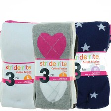 Stride Rite Girl's 3 Pack Cotton Fashion Leggings, Stars and Stripes - Small