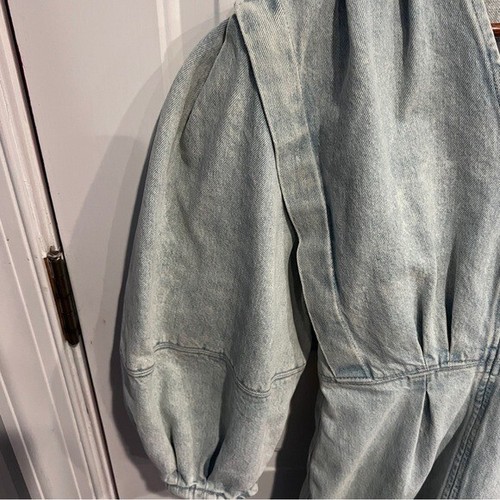 Zara Pleated Denim Dress with Balloon Sleeves Mini High Fashion XS - Picture 4 of 7