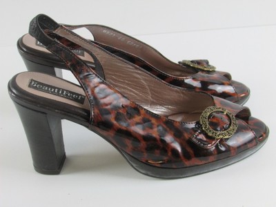 Beautifeel leopard safari high heels open toe shoes 40 Made in