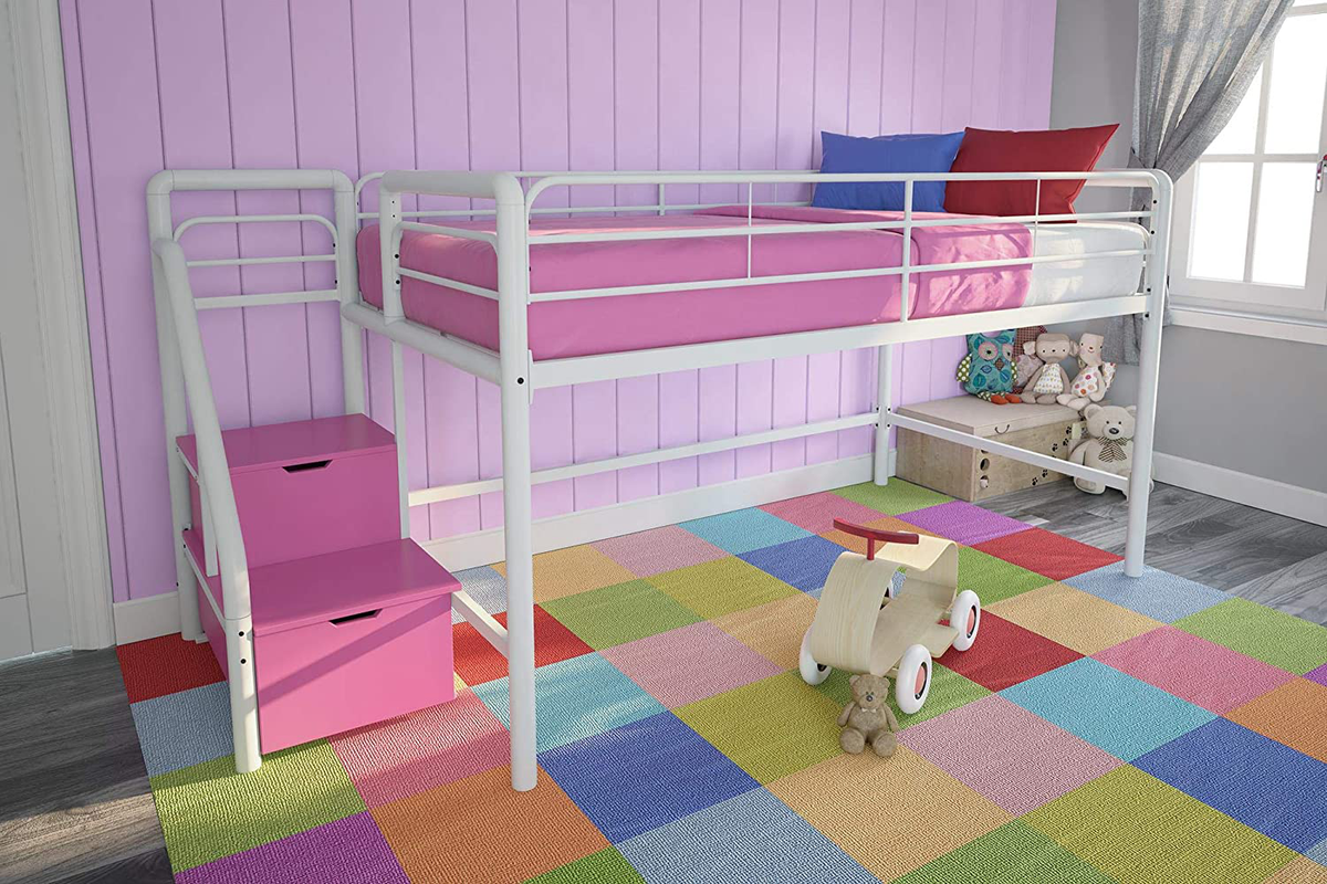 Ubuy Dhp Junior Twin Metal Loft Bed With Storage Steps Kids Loft