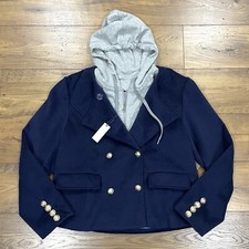 Maeve Anthropologie Jacket Womens Xl Twofer Hoodie Peacoat Navy Gold Button Nwt
