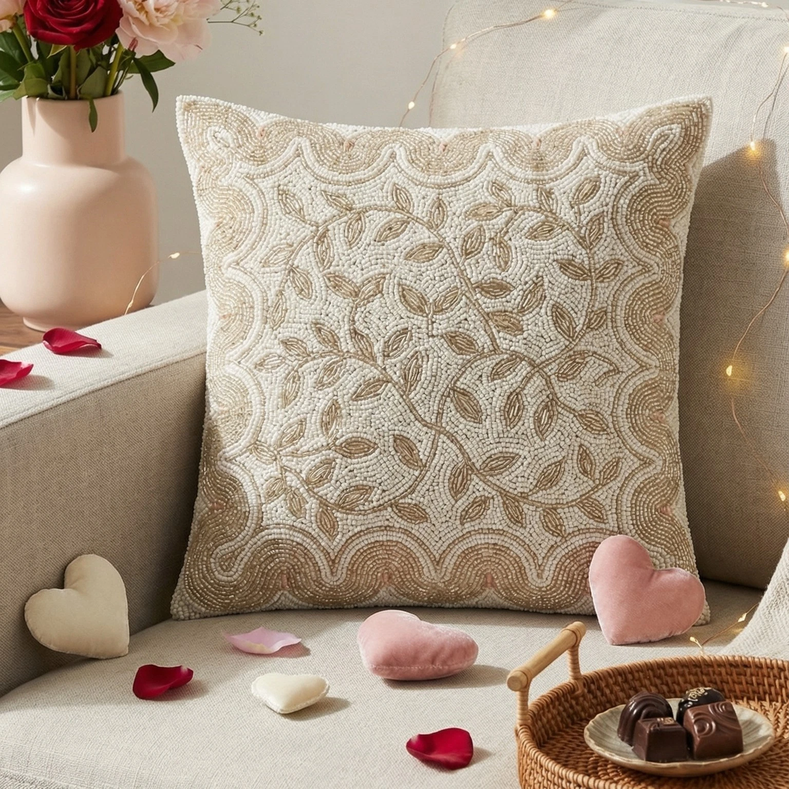 Luxury Beaded Throw Pillow Cover, Floral Leaf Decorative Cushion Case, 16x16
Opens in a new window o
