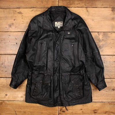 Property Lederjacke XL Herren 00s schwarz Full Zip gefüttert Utility Field Moto