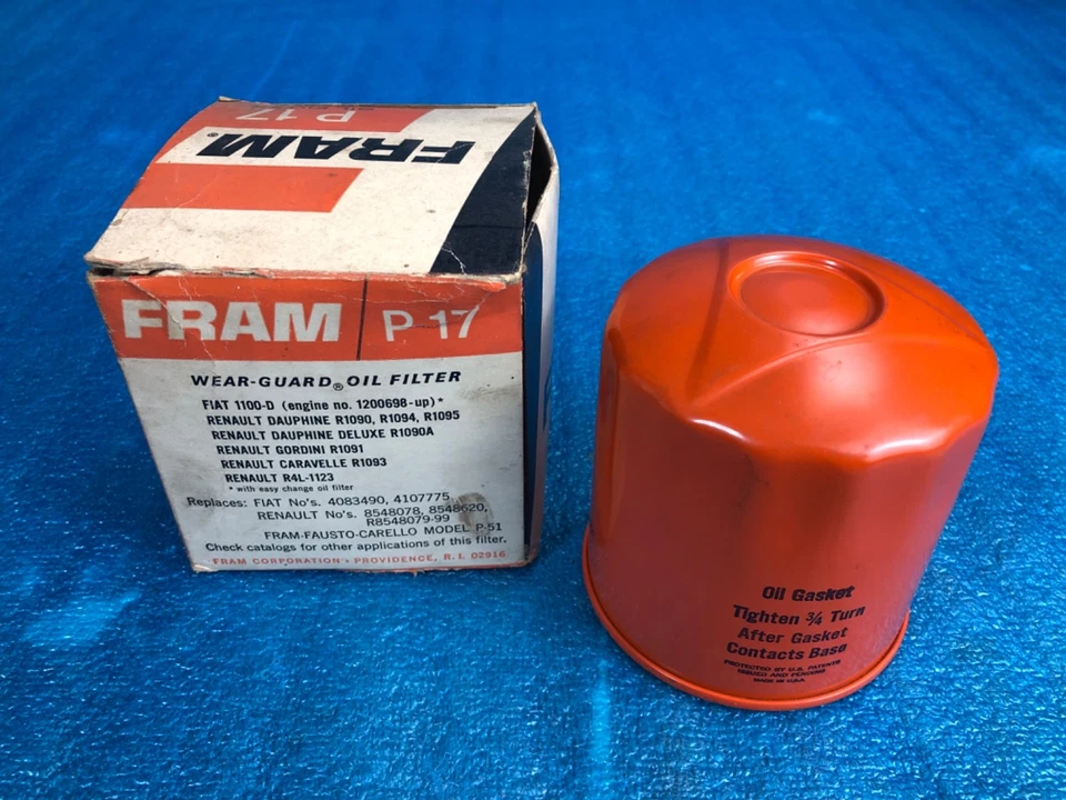 Filtro de aceite NOS Fram P17 Fiat 1100-D Renault Dauphine Gordini Caravelle Foto 3 de 4