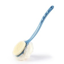 Shower Body Brush with Bristles and Loofah,Back Scrubber Bath Mesh Blue