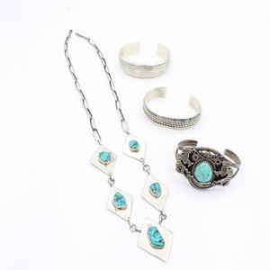 Signed Southwest Sterling Turquoise Sandcasting Cuffs Necklace Lot of 4 #S5550-2