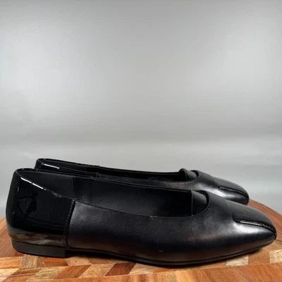 ECCO Black Leather Square Toe Ballet Flats Patent Accents Womens EU 40 US 9-9.5 - Image 1 of 4