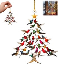 Hummingbird Christmas Ornament, Colorful Hummingbirds Tree Decor, Stacked..