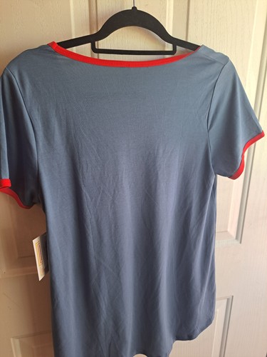 LuLuRoe Blouse Womens S Classic T Blue Red Trim Pattern Shirt Top New - Picture 6 of 8