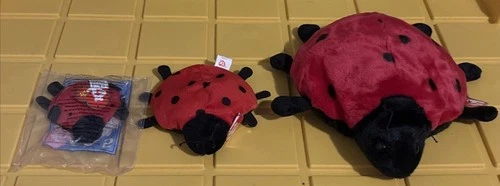 Vtg 3 Ty Plush Ladybug "Lucky" Stuffed Animals Insect 10.5 And 6 Inch, McD’s Toy