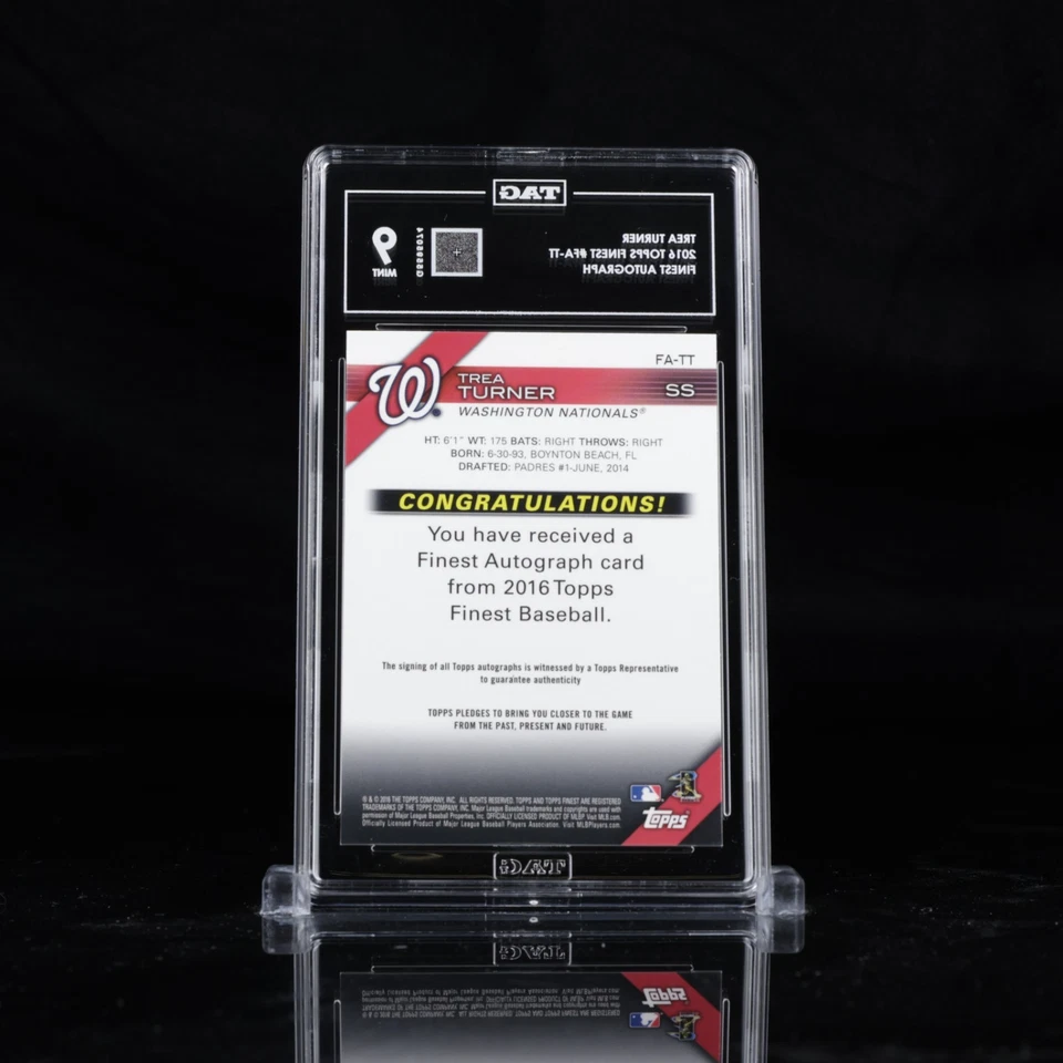 2016 Topps Finest Autograph FA-TT Trea Turner RC Rookie TAG 9 - Image 2 of 3