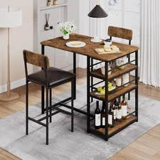 3-Piece Dining Table Set ,Kitchen Table and 2 Chairs w/ Shelves for Small Space