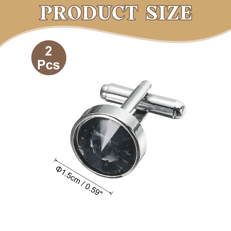 2 peças abotoaduras de cristal, abotoaduras redondas de cobre para noivo masculino, cinza - Imagem 2 de 4