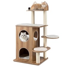 Wooden Cat Tree 48" Cat Tower for Indoor Cats with 2-floor Condo Cute Top Perch
