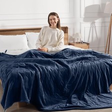 Navy Blue Sherpa Electric Heated Blanket 100x90 King Size Dual Control Washable