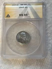 1943 Steel Wheat Penny - Error REVERSE Die Crack, GRADED ANACS MS65