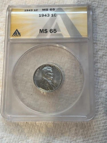 1943 Steel Wheat Penny - Error REVERSE Die Crack, GRADED ANACS MS65