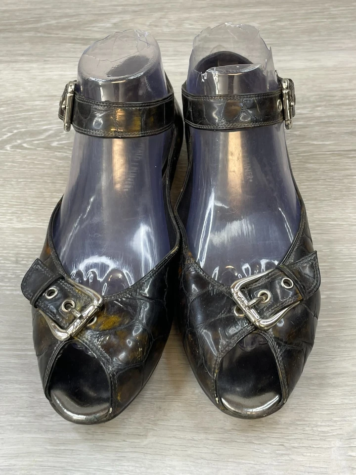 Donald J. Pliner Giorgi Para Mujer 7.5 Negro Piel de Cocodrilo Ballet Cuero Hebilla Plana Foto 2 de 4