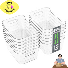12 Pack Plastic Storage Bins, Multi-Use Organizer Bins, Pantry Organizer, Clear
