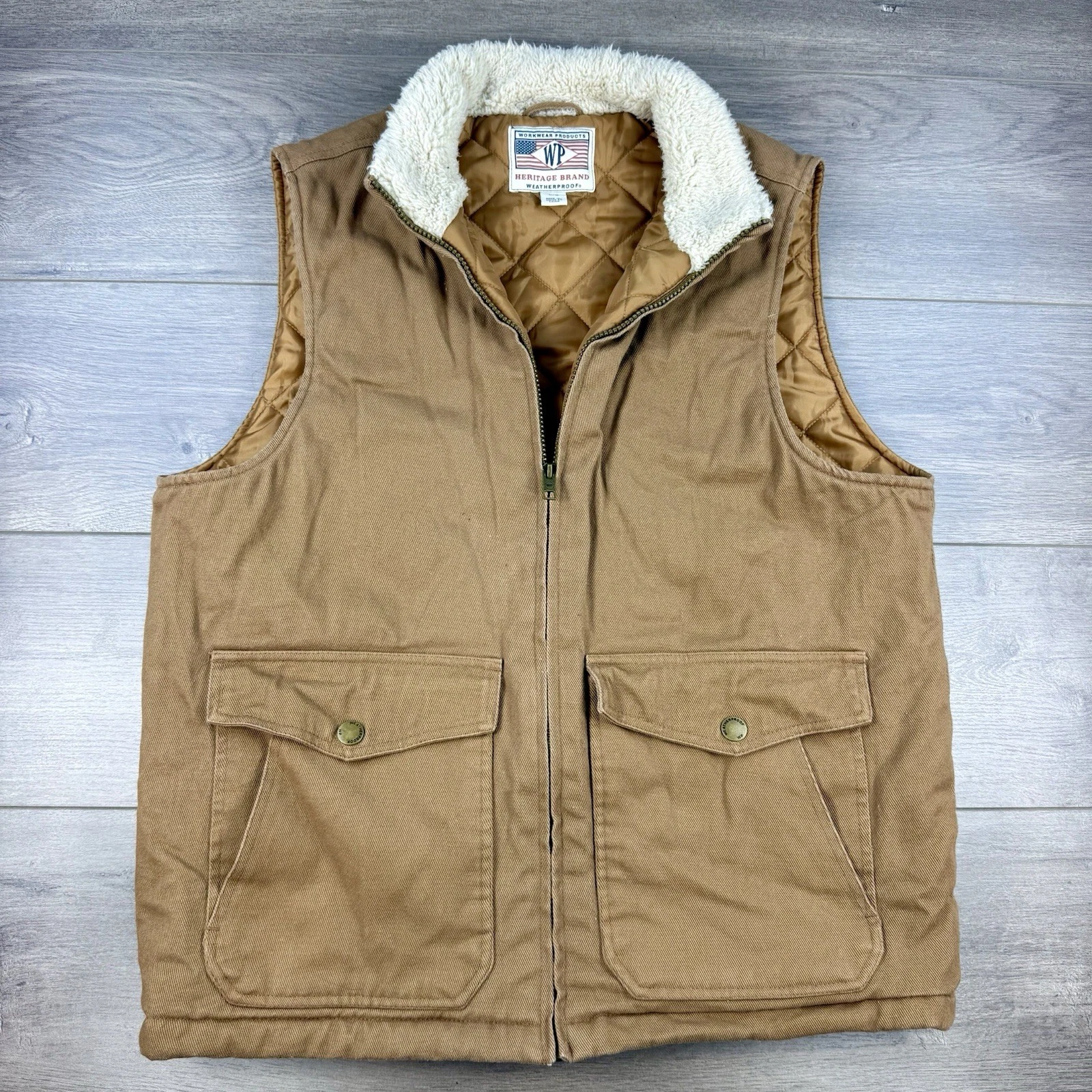 WP Weatherproof Workwear Heritage Canvas Quilted Lined Duck Vest Men Large Brown